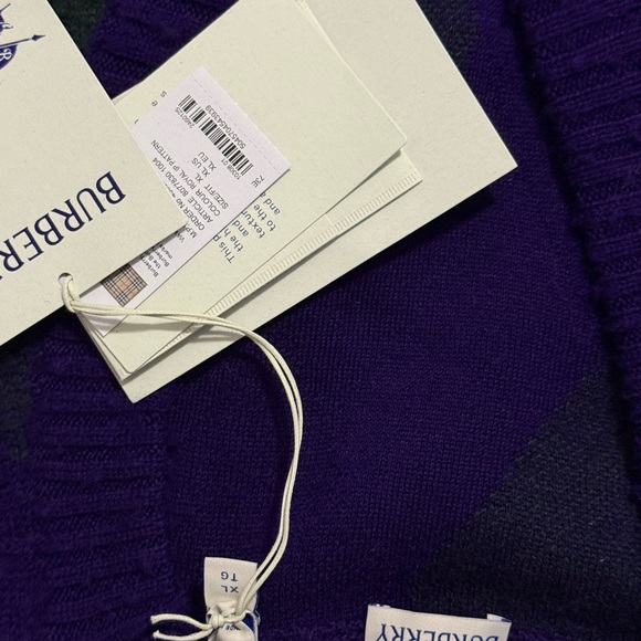 Burberry Purple & Green Argyle Wool-Blend Cardigan Originally $1850 never worn - Picture 5 of 5